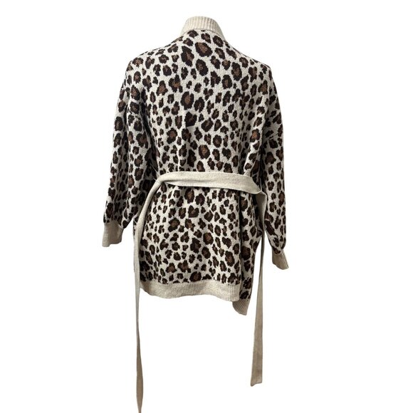 Leopard Print Open Front Belted Knit Cardigan Womens Size Medium Time & Tru - Picture 3 of 12